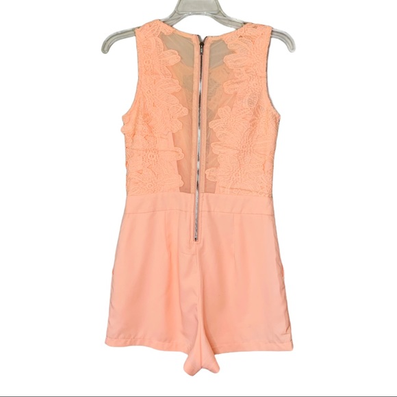 Tea & Cup Peach Sheer Mesh Lace Appliqué Romper S - Picture 2 of 13